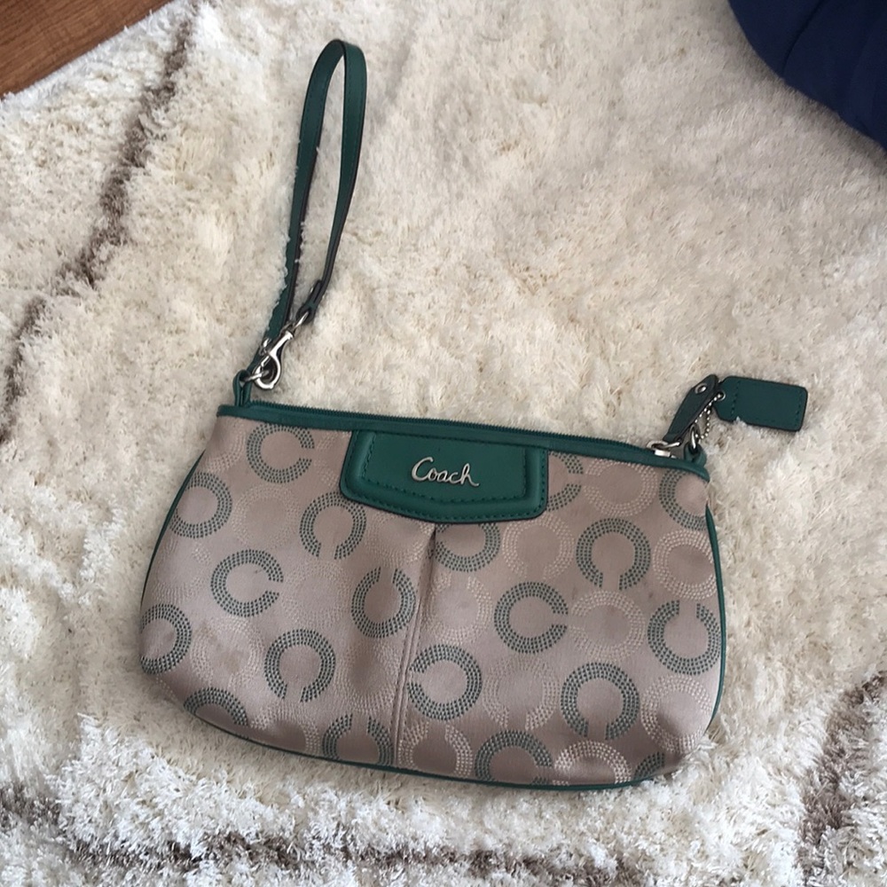 Coach Green and Gold wristlet